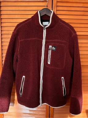 Aime Leon Dore Burgundy and Cream Sherpa Zip Jacket